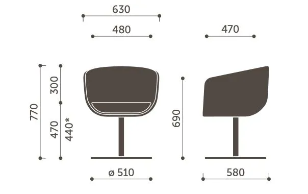 Abmessungen von Profim Nu 10R - Sessel mit Tellerfuß, große Schale
