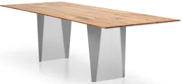 Girsberger Onda Tisch, Massivholz in Rechteckform auf skulpturalen Stahlwangen
