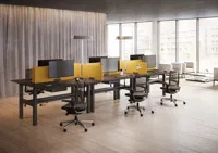 CREW Workbench, 6er-Arbeitsplatz, Großraumbüro, mit Akustik-Multipanel auf Tisch