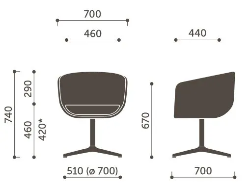 Abmessungen von Profim Nu 20F - Sessel mit Fußkreuz, Gleiter, kleine Schale