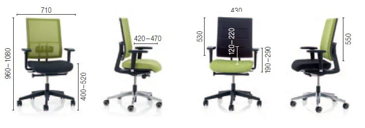 Abmessungen von Köhl ANTEO Bürostuhl mit SlimLine-Plus-Rückenlehne